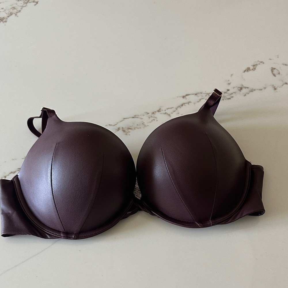Victoria Secret Faux Leather Burgundy Women's Bra 38C